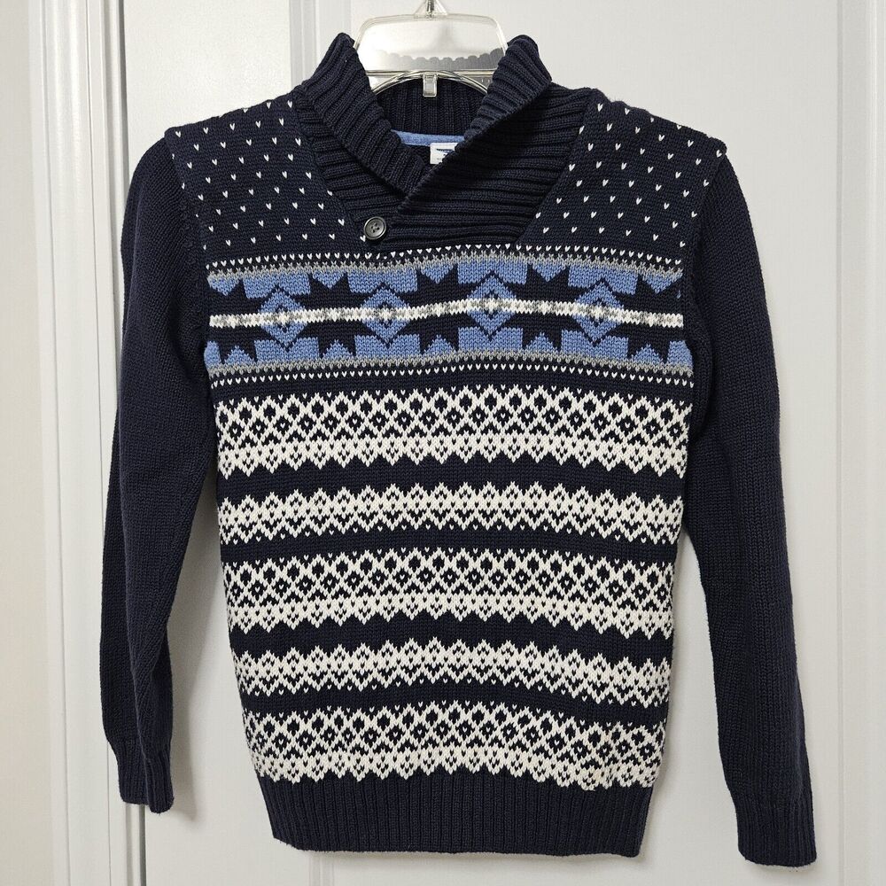 Janie and Jacks Sweater Boys Size 8 Fair Isle Navy White Winter Holiday EUC